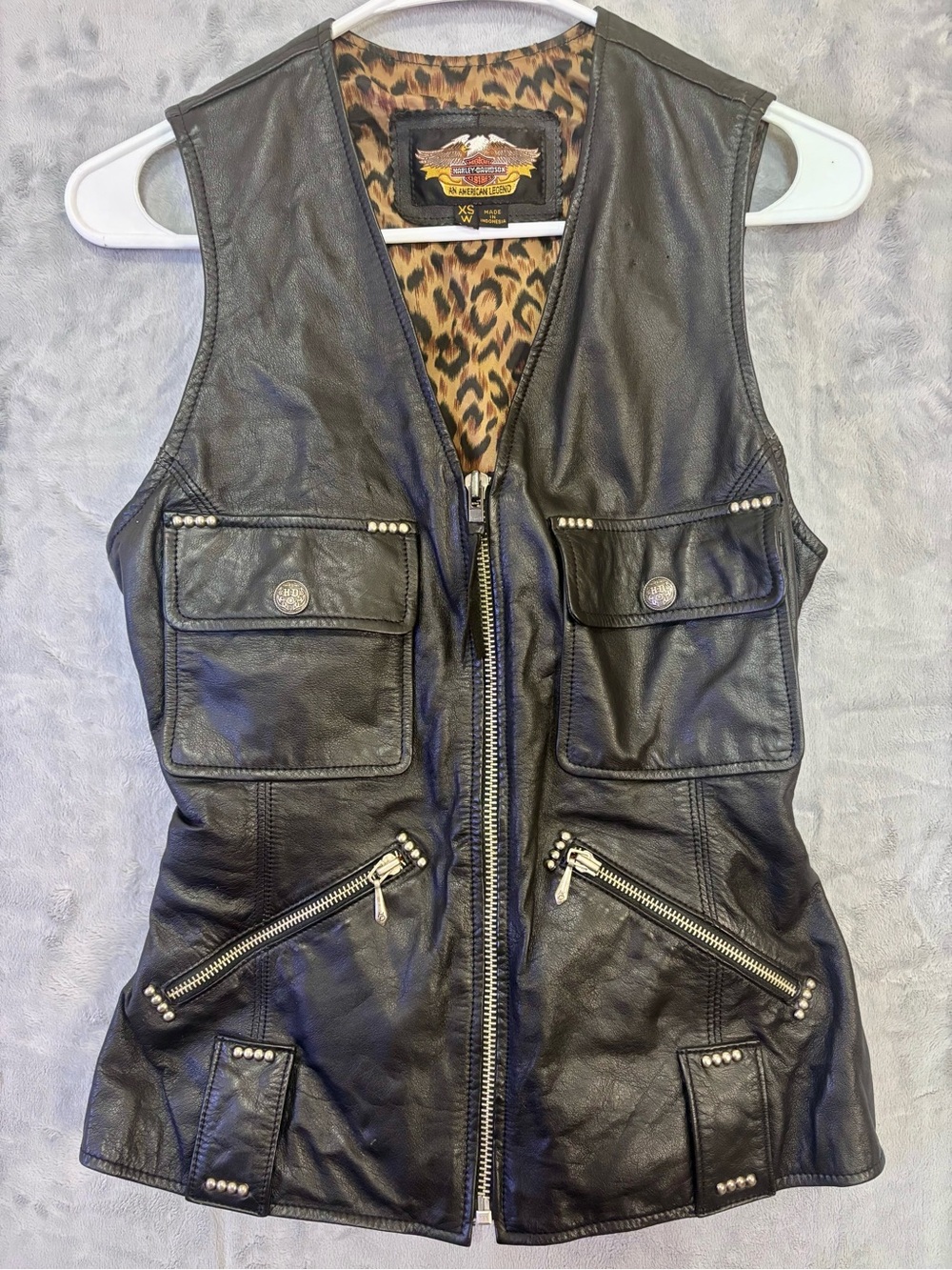 Harley-Davidson Lux Studded Leather Vest Leopard XS